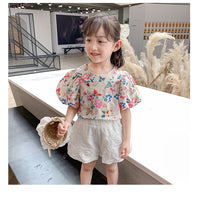 Load image into Gallery viewer, 2 Pieces Set Baby Kid Girls Flower Print Tops And Solid Color Shorts Wholesale 220524198
