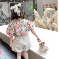 Load image into Gallery viewer, 2 Pieces Set Baby Kid Girls Flower Print Tops And Solid Color Shorts Wholesale 220524198
