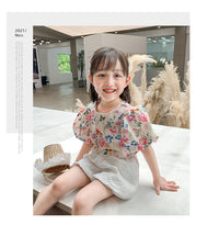 Load image into Gallery viewer, 2 Pieces Set Baby Kid Girls Flower Print Tops And Solid Color Shorts Wholesale 220524198
