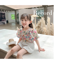 Load image into Gallery viewer, 2 Pieces Set Baby Kid Girls Flower Print Tops And Solid Color Shorts Wholesale 220524198
