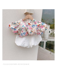 Load image into Gallery viewer, 2 Pieces Set Baby Kid Girls Flower Print Tops And Solid Color Shorts Wholesale 220524198
