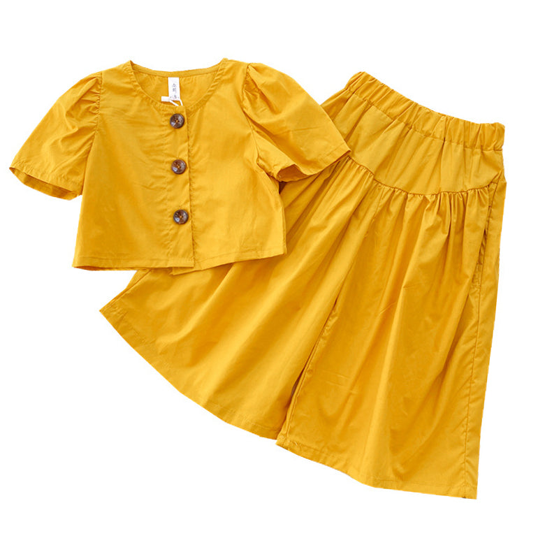2 Pieces Set Baby Kid Girls Solid Color Blouses And Skirts Wholesale 220524202