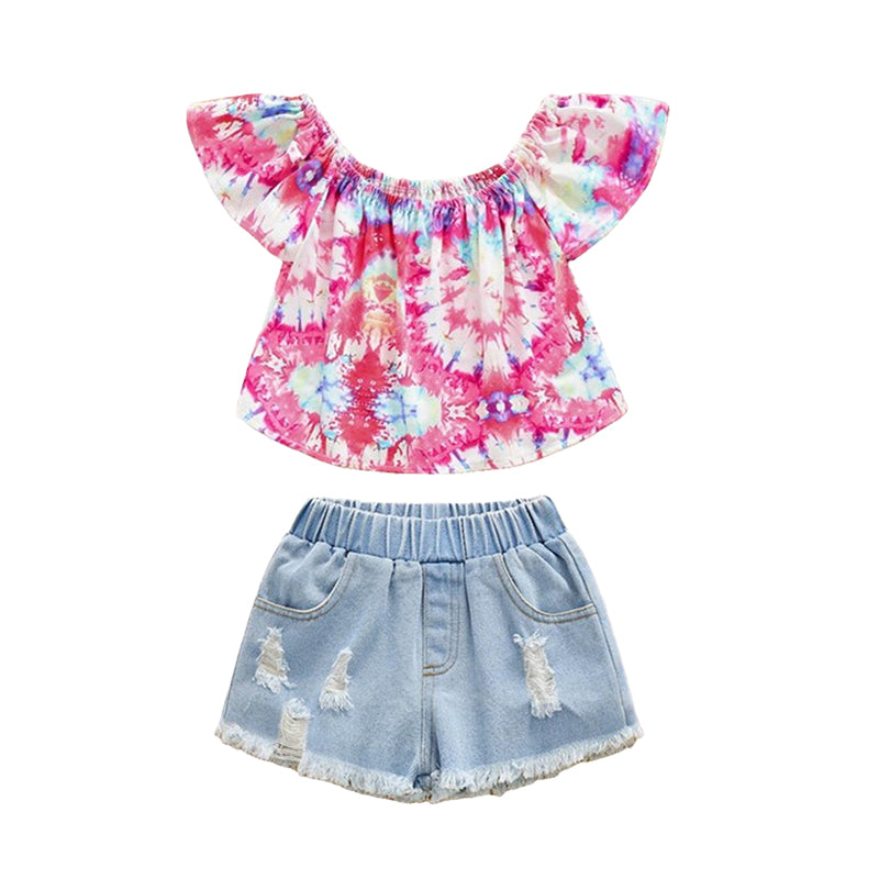2 Pieces Set Baby Kid Girls Flower Blouses And Solid Color Shorts Wholesale 220524203