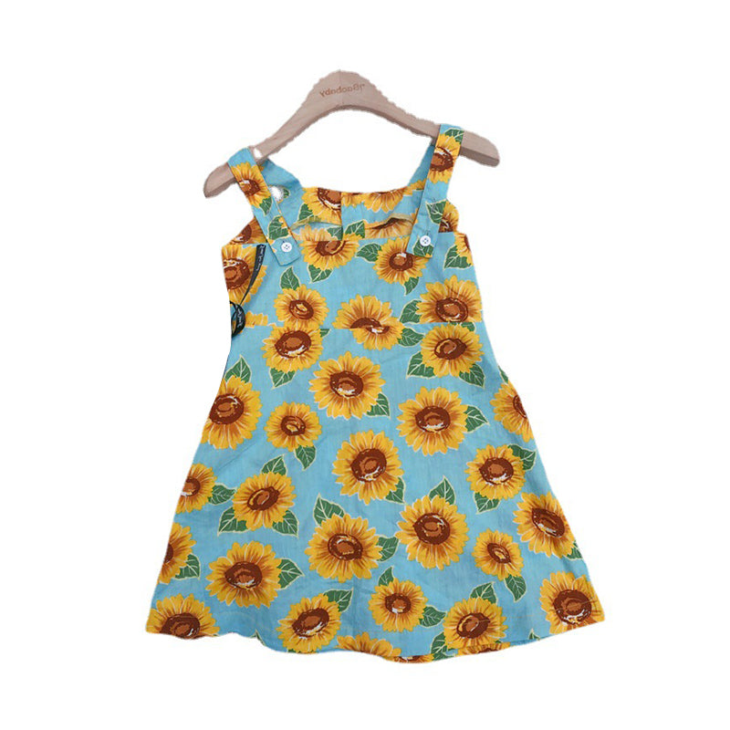 Kid Girls Flower Print Dresses Wholesale 220524214