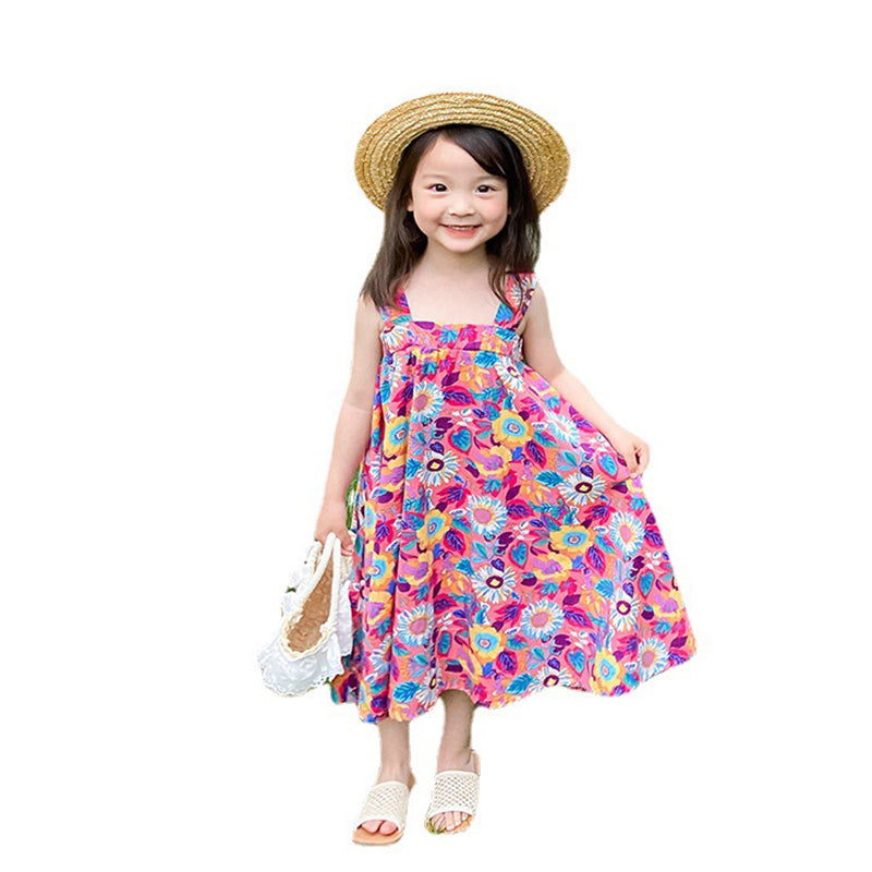 Kid Girls Flower Print Dresses Wholesale 220524215