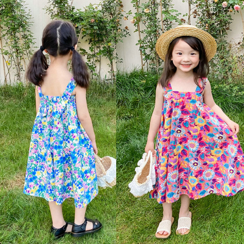 Kid Girls Flower Print Dresses Wholesale 220524215