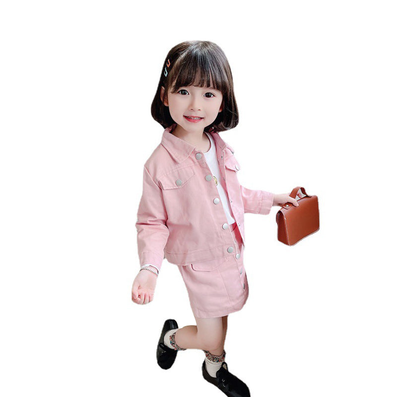 2 Pieces Set Kid Girls Solid Color Jackets&Outwears And Skirts Wholesale 220524219