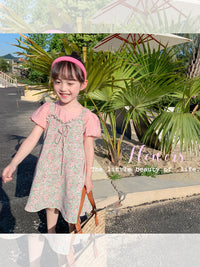 Load image into Gallery viewer, 2 Pieces Set Kid Girls Flower Bow Print Dresses And Tops Wholesale 220524220
