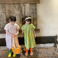 Load image into Gallery viewer, Kid Girls Striped Flower Print Dresses Wholesale 220524225
