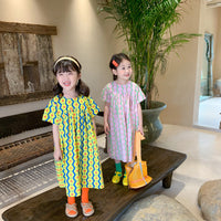 Load image into Gallery viewer, Kid Girls Striped Flower Print Dresses Wholesale 220524225
