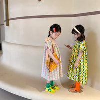Load image into Gallery viewer, Kid Girls Striped Flower Print Dresses Wholesale 220524225
