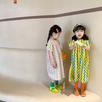 Load image into Gallery viewer, Kid Girls Striped Flower Print Dresses Wholesale 220524225
