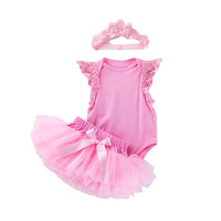 Load image into Gallery viewer, 3 Pieces Set Baby Girls Rompers And Solid Color Bow Skirts And Headwear Wholesale 22052423
