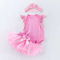 Load image into Gallery viewer, 3 Pieces Set Baby Girls Rompers And Solid Color Bow Skirts And Headwear Wholesale 22052423
