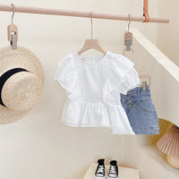 Load image into Gallery viewer, 2 Pieces Set Kid Girls Solid Color Tops And Shorts Wholesale 220524239
