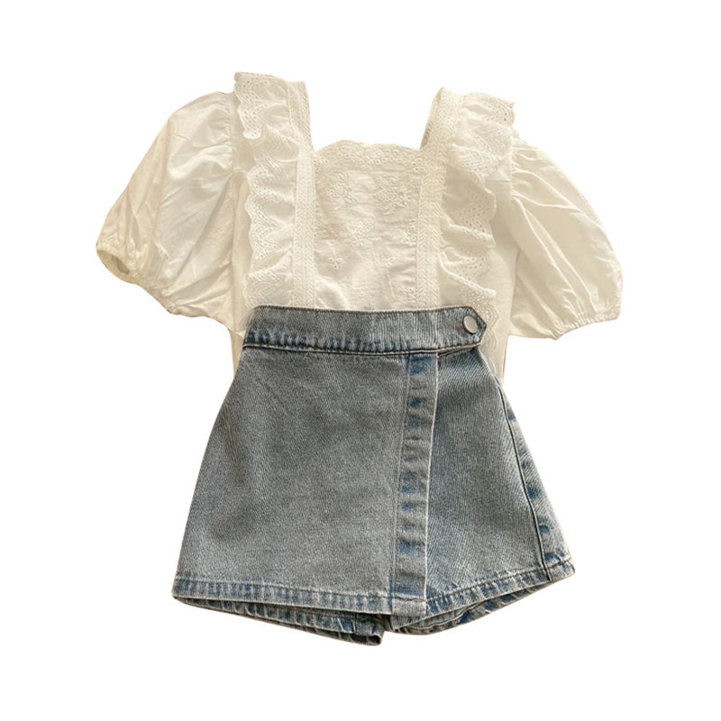 2 Pieces Set Baby Kid Girls Solid Color Blouses And Shorts Wholesale 220524240