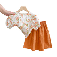 Load image into Gallery viewer, 2 Pieces Set Baby Kid Girls Flower Print Tops And Solid Color Skirts Wholesale 220524249
