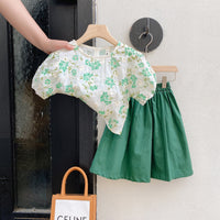Load image into Gallery viewer, 2 Pieces Set Baby Kid Girls Flower Print Tops And Solid Color Skirts Wholesale 220524249
