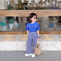 Load image into Gallery viewer, 2 Pieces Set Baby Kid Girls Embroidered Tops And Checked Pants Wholesale 220524255
