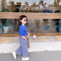 Load image into Gallery viewer, 2 Pieces Set Baby Kid Girls Embroidered Tops And Checked Pants Wholesale 220524255
