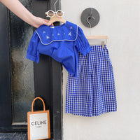 Load image into Gallery viewer, 2 Pieces Set Baby Kid Girls Embroidered Tops And Checked Pants Wholesale 220524255
