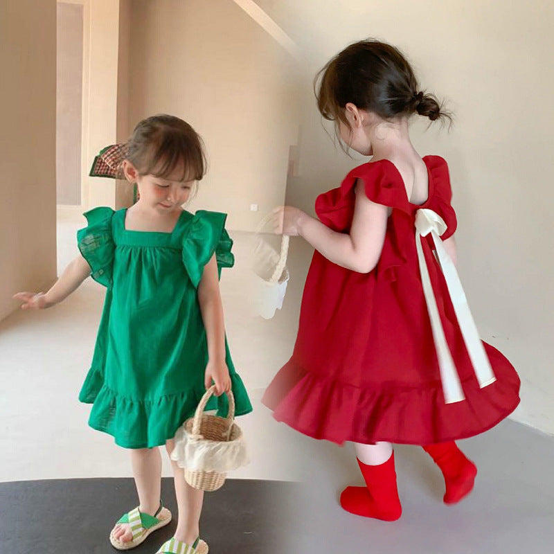 Baby Kid Girls Solid Color Bow Dresses Wholesale 220524270