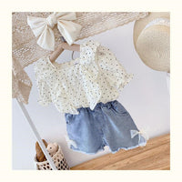 Load image into Gallery viewer, 2 Pieces Set Kid Girls Polka dots Blouses And Solid Color Shorts Wholesale 220524273
