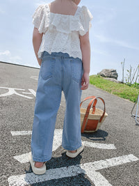 Load image into Gallery viewer, 2 Pieces Set Kid Girls Solid Color Tops And Ripped Pants Jeans Wholesale 220524282
