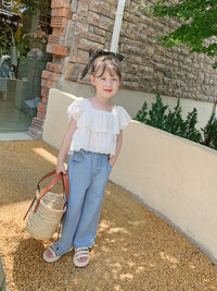 Load image into Gallery viewer, 2 Pieces Set Kid Girls Solid Color Tops And Ripped Pants Jeans Wholesale 220524282
