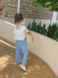 Load image into Gallery viewer, 2 Pieces Set Kid Girls Solid Color Tops And Ripped Pants Jeans Wholesale 220524282
