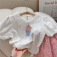 Load image into Gallery viewer, 2 Pieces Set Kid Girls Letters Bow Print Tops And Flower Skirts Wholesale 220524289
