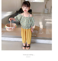 Load image into Gallery viewer, 2 Pieces Set Kid Girls Flower Print Tops And Solid Color Pants Wholesale 220524290
