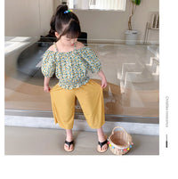 Load image into Gallery viewer, 2 Pieces Set Kid Girls Flower Print Tops And Solid Color Pants Wholesale 220524290
