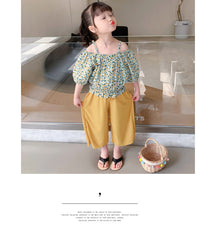 Load image into Gallery viewer, 2 Pieces Set Kid Girls Flower Print Tops And Solid Color Pants Wholesale 220524290
