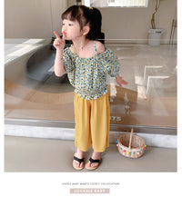 Load image into Gallery viewer, 2 Pieces Set Kid Girls Flower Print Tops And Solid Color Pants Wholesale 220524290
