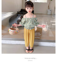 Load image into Gallery viewer, 2 Pieces Set Kid Girls Flower Print Tops And Solid Color Pants Wholesale 220524290
