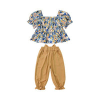 Load image into Gallery viewer, 2 Pieces Set Kid Girls Flower Print Tops And Solid Color Pants Wholesale 220524291
