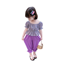 Load image into Gallery viewer, 2 Pieces Set Kid Girls Flower Print Tops And Solid Color Pants Wholesale 220524291
