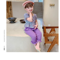 Load image into Gallery viewer, 2 Pieces Set Kid Girls Flower Print Tops And Solid Color Pants Wholesale 220524291

