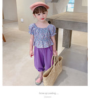 Load image into Gallery viewer, 2 Pieces Set Kid Girls Flower Print Tops And Solid Color Pants Wholesale 220524291
