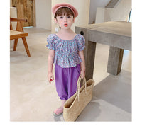 Load image into Gallery viewer, 2 Pieces Set Kid Girls Flower Print Tops And Solid Color Pants Wholesale 220524291
