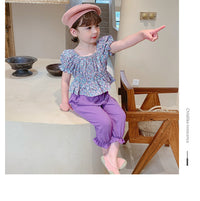 Load image into Gallery viewer, 2 Pieces Set Kid Girls Flower Print Tops And Solid Color Pants Wholesale 220524291
