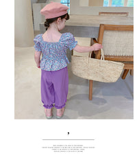 Load image into Gallery viewer, 2 Pieces Set Kid Girls Flower Print Tops And Solid Color Pants Wholesale 220524291

