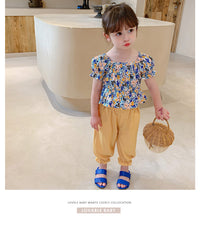 Load image into Gallery viewer, 2 Pieces Set Kid Girls Flower Print Tops And Solid Color Pants Wholesale 220524291
