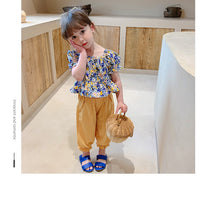Load image into Gallery viewer, 2 Pieces Set Kid Girls Flower Print Tops And Solid Color Pants Wholesale 220524291

