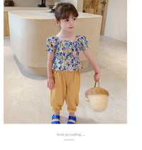 Load image into Gallery viewer, 2 Pieces Set Kid Girls Flower Print Tops And Solid Color Pants Wholesale 220524291
