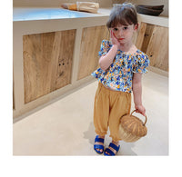 Load image into Gallery viewer, 2 Pieces Set Kid Girls Flower Print Tops And Solid Color Pants Wholesale 220524291
