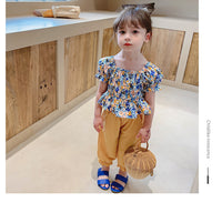 Load image into Gallery viewer, 2 Pieces Set Kid Girls Flower Print Tops And Solid Color Pants Wholesale 220524291
