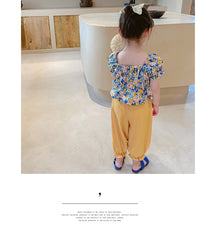 Load image into Gallery viewer, 2 Pieces Set Kid Girls Flower Print Tops And Solid Color Pants Wholesale 220524291
