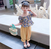 Load image into Gallery viewer, 2 Pieces Set Kid Girls Flower Print Tops And Solid Color Pants Wholesale 220524291
